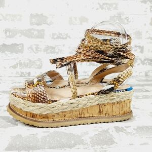 Yoki Strappy Open Toe Lace Up Platform Snakeskin Chunky Espadrilles Sandals 04